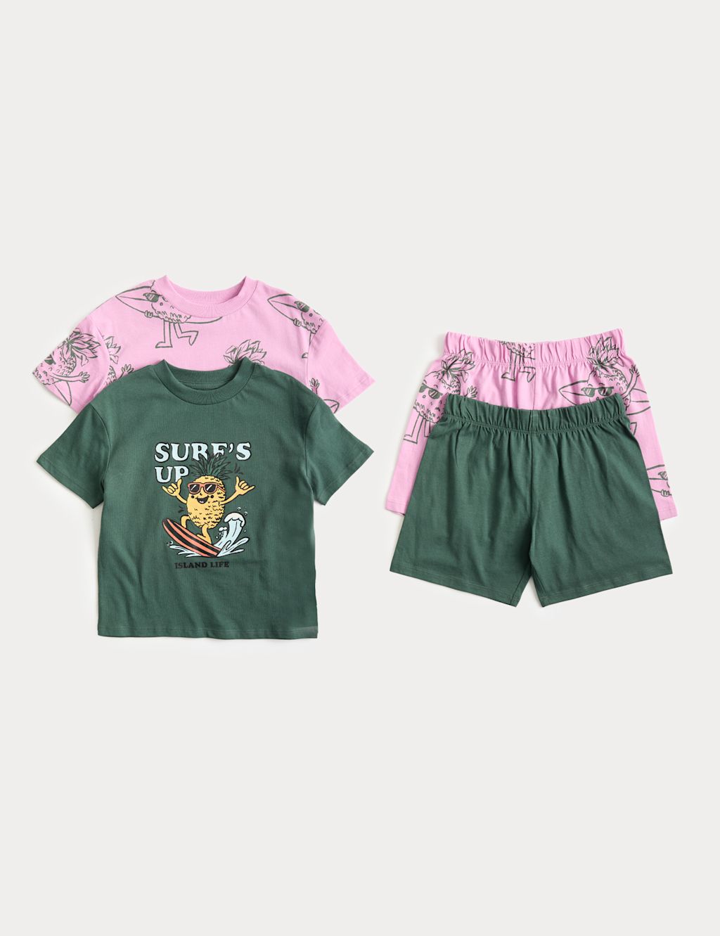 M&S 2 Pack Surf Graphic Pyjama Sets (1-8 Yrs) - 12-18 Months - Green Mix, Green Mix
