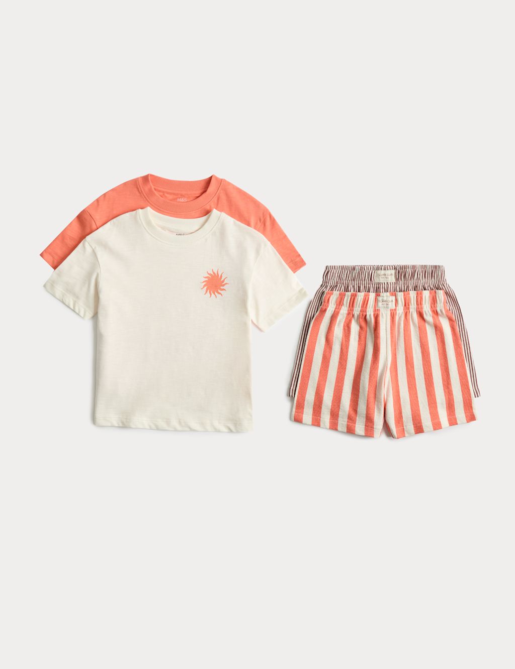 M&S 2 Pack Pure Cotton Sun Graphic Pyjamas (1-8 Yrs) - 12-18 Months - Coral, Coral