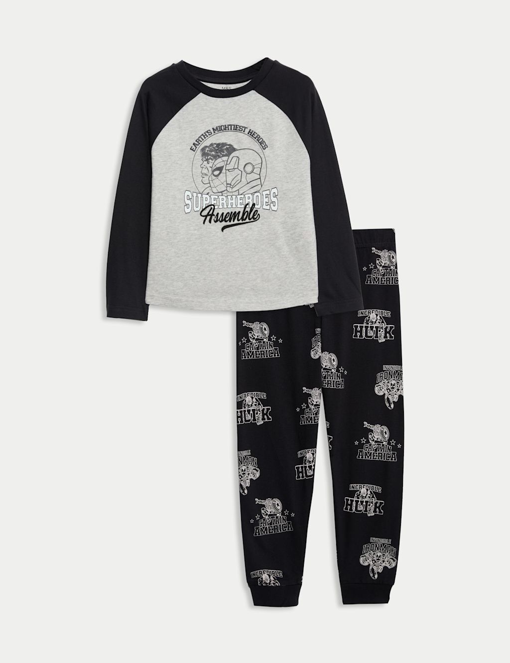 M&S Pure Cotton Marvel Avengers™ Pyjamas (3-12 Yrs) - 4-5 Y - Grey Mix, Grey Mix