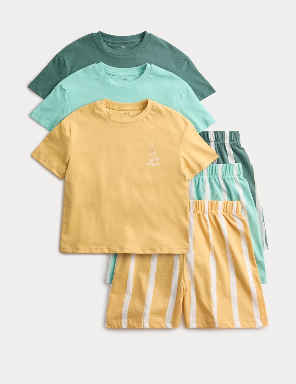 M&S 3 Pack Cotton Rich Animal Pyjama Sets (1-8 Yrs) - 2-3 Years - Blue Mix, Blue Mix