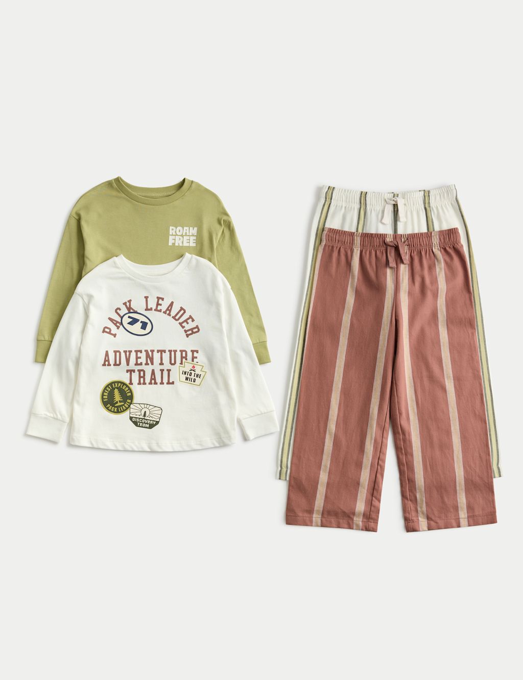 M&S 2 Pack Pure Cotton Adventure Pyjama Sets (1-8 Yrs) - 12-18 Months - Ecru Mix, Ecru Mix