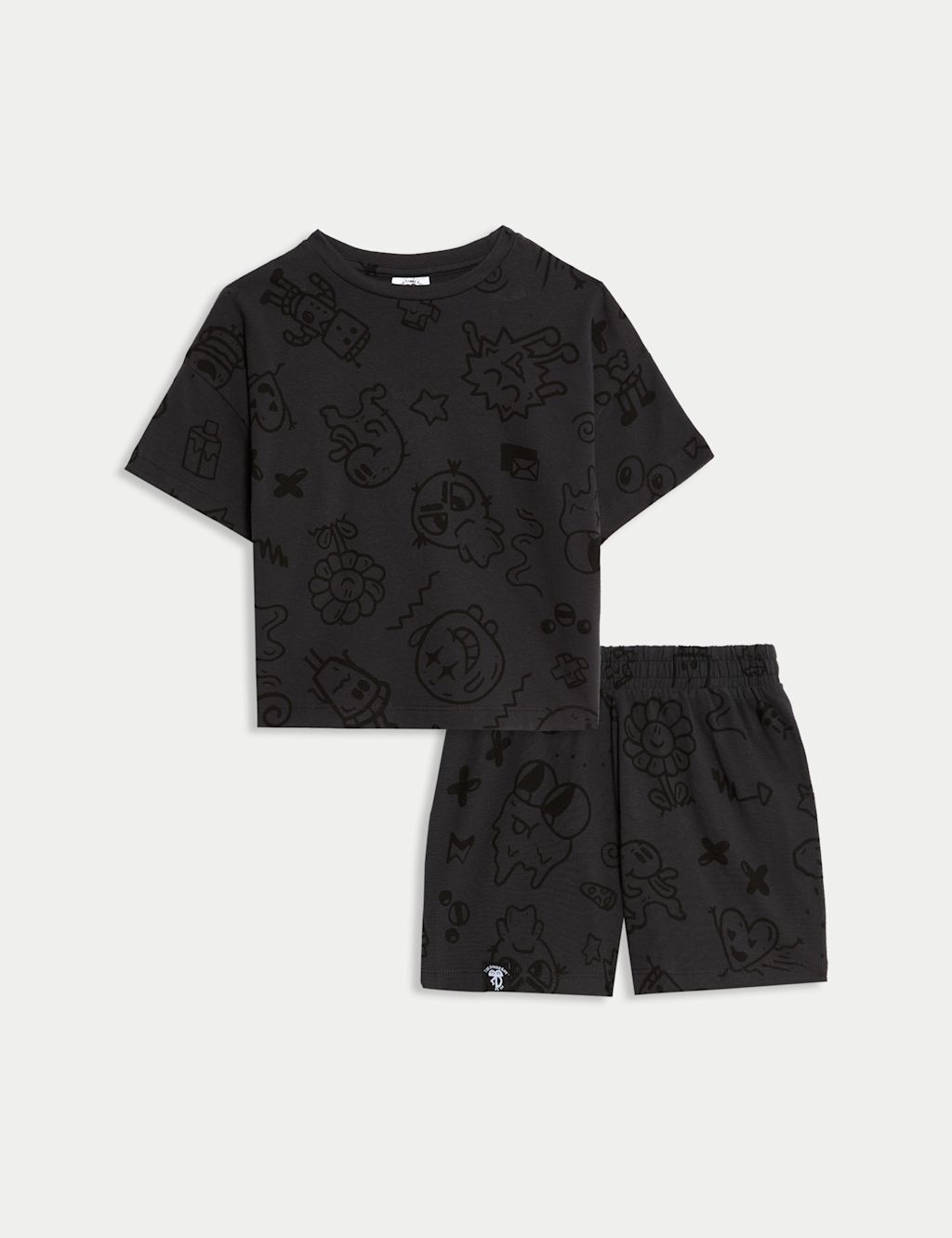M&S Cotton Rich Doodle Boy™ Pyjama Set (1-16 Yrs) - 1-1+Y - Carbon, Carbon