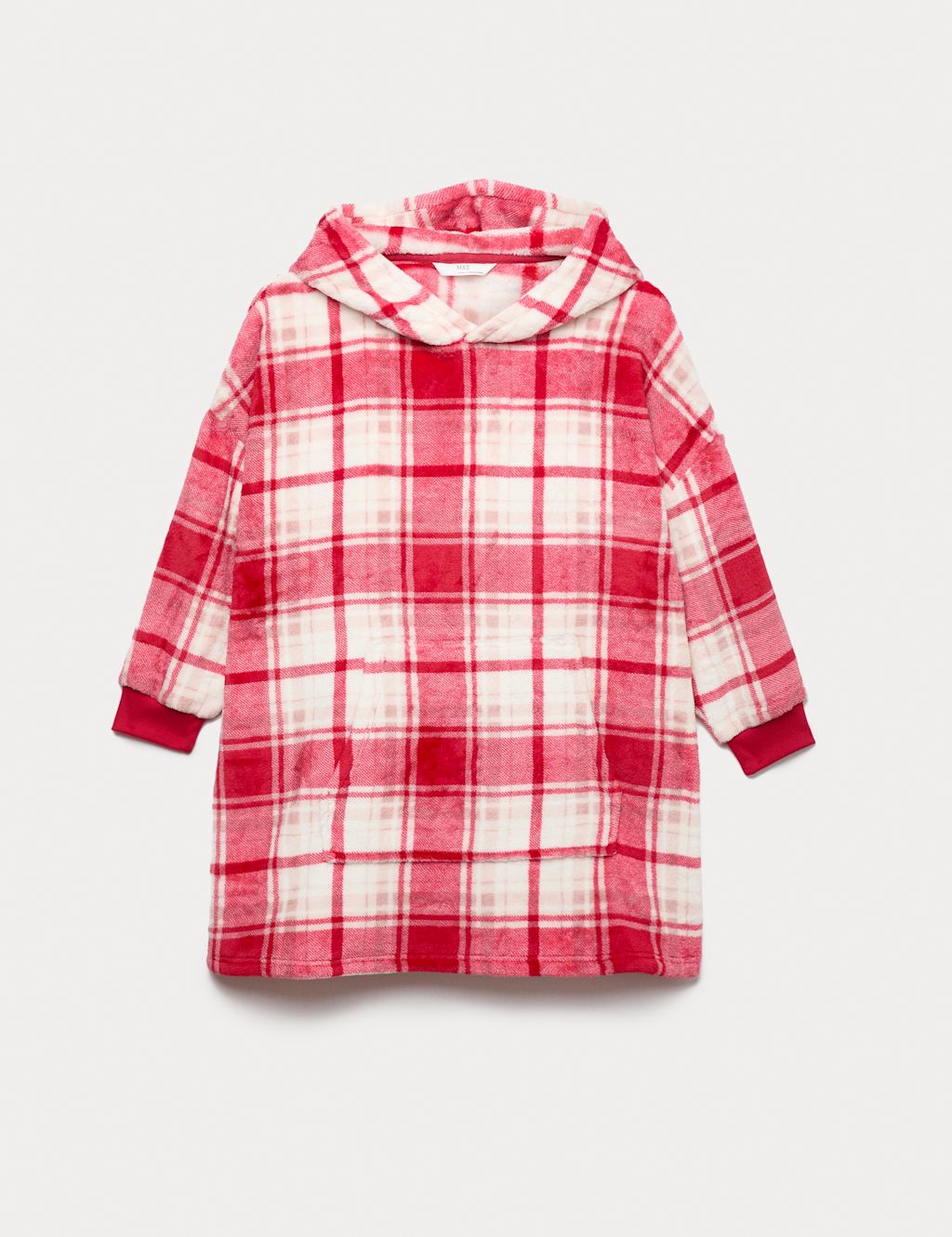 M&S Borg Checked Oversized Hoodie (3-12 Yrs) - 11-12 - Rouge, Rouge