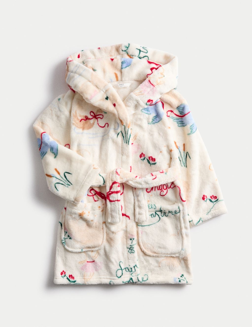 M&S Fleece Fairytale Print Hooded Robe (1-8 Yrs) - 1-1+Y - Ecru Mix, Ecru Mix