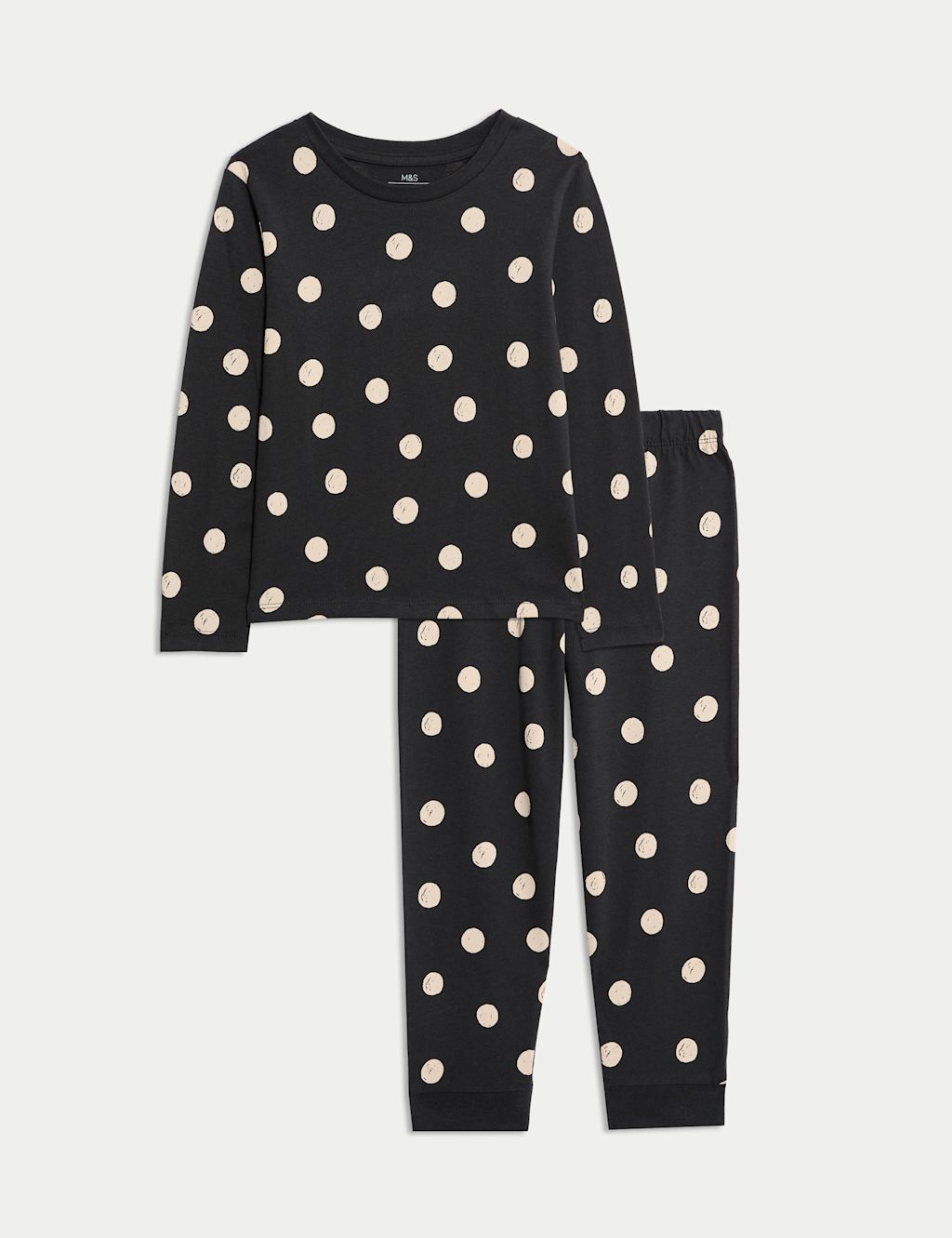 M&S Pure Cotton Polka Dot Pyjamas (1-16 Yrs) - 8-9 Y - Carbon, Carbon