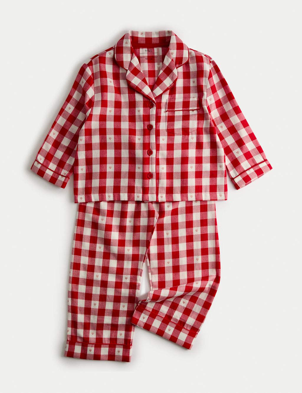 M&S Pure Cotton Gingham Revere Pyjamas (1-16 Yrs) - 10-11 - Rouge, Rouge