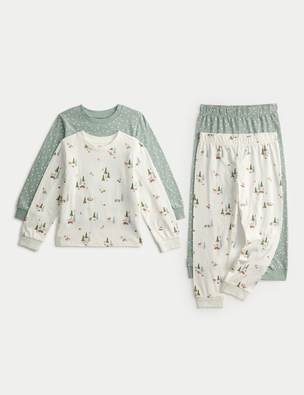 M&S 2 Pack Pure Cotton Woodland Pyjama Sets (1-8 Yrs) - 4-5 Y - Multi, Multi