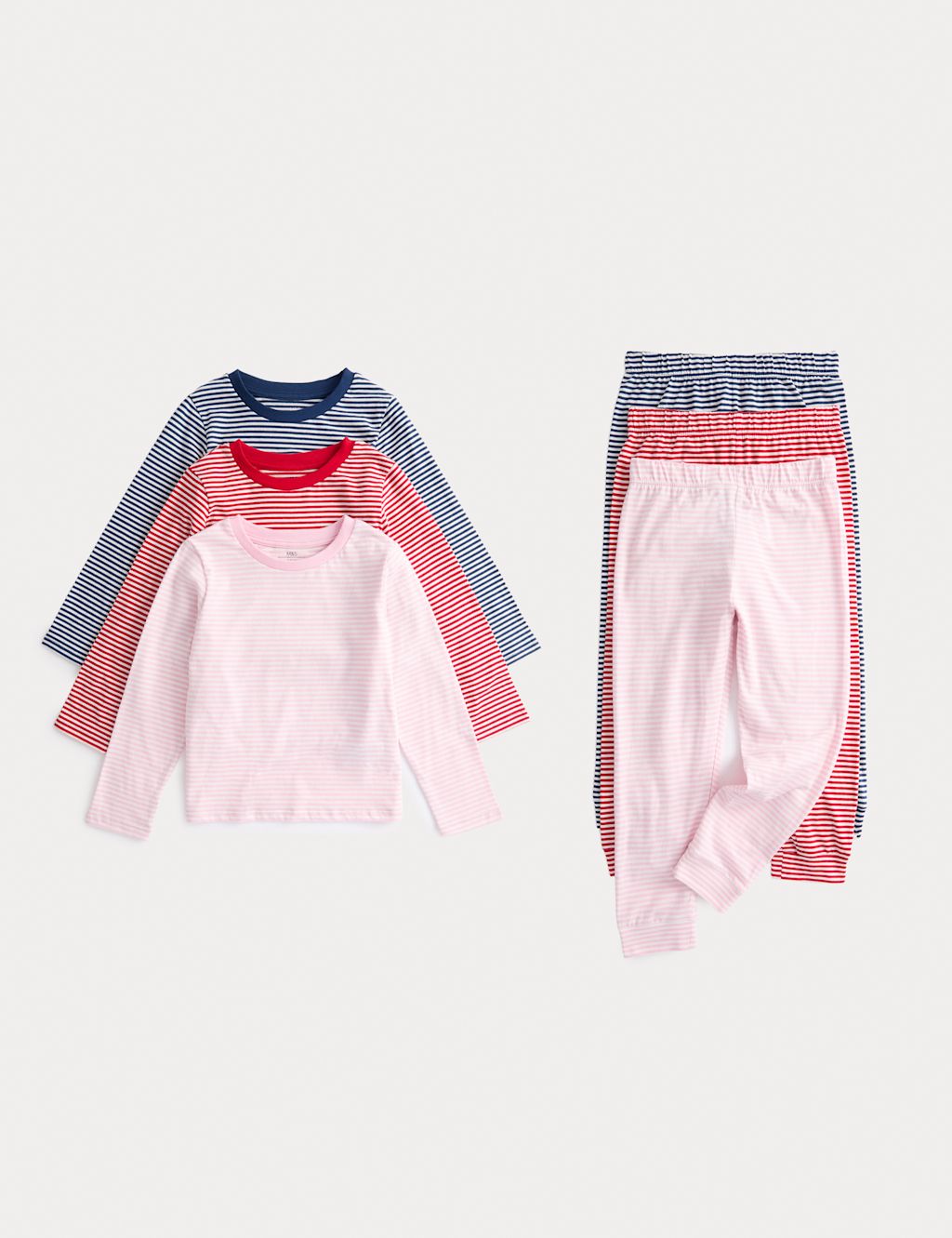 M&S 3pk Pure Cotton Striped Pyjama Sets (1-8 Yrs) - 1-1+Y - Pink Mix, Pink Mix