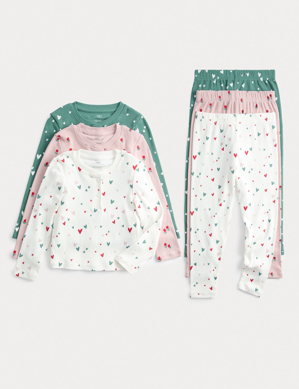 M&S 3pk Cotton Rich Ditsy Print Pyjama Sets (12 Mths-8 Yrs) - 1-1+Y - Multi, Multi