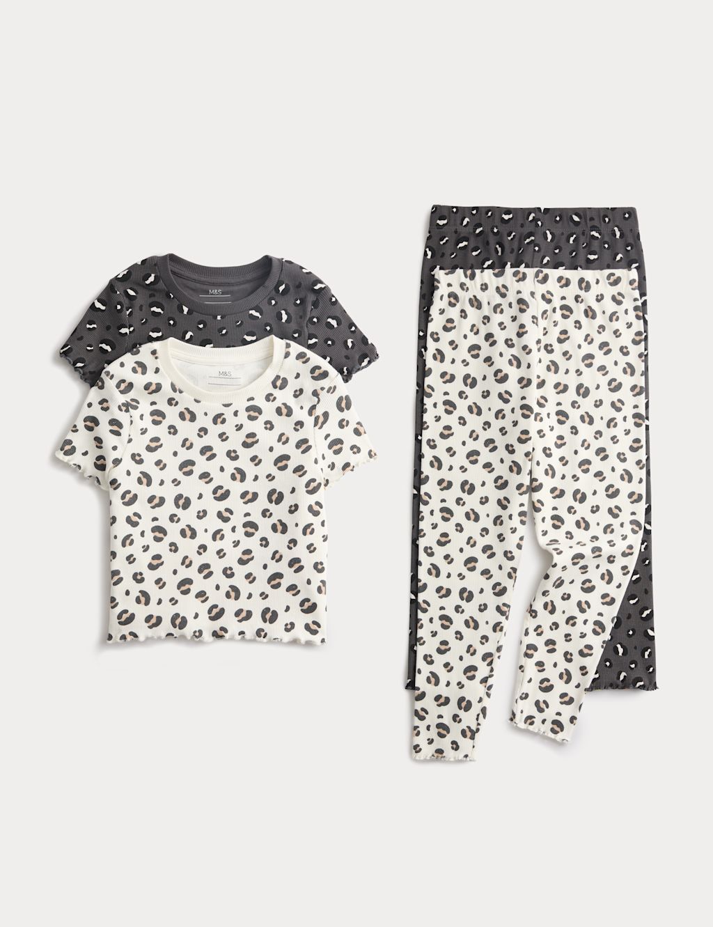 M&S 2 Pack Cotton Rich Leopard Pyjamas (0-16 Yrs) - 2-3 Years - Neutral, Neutral