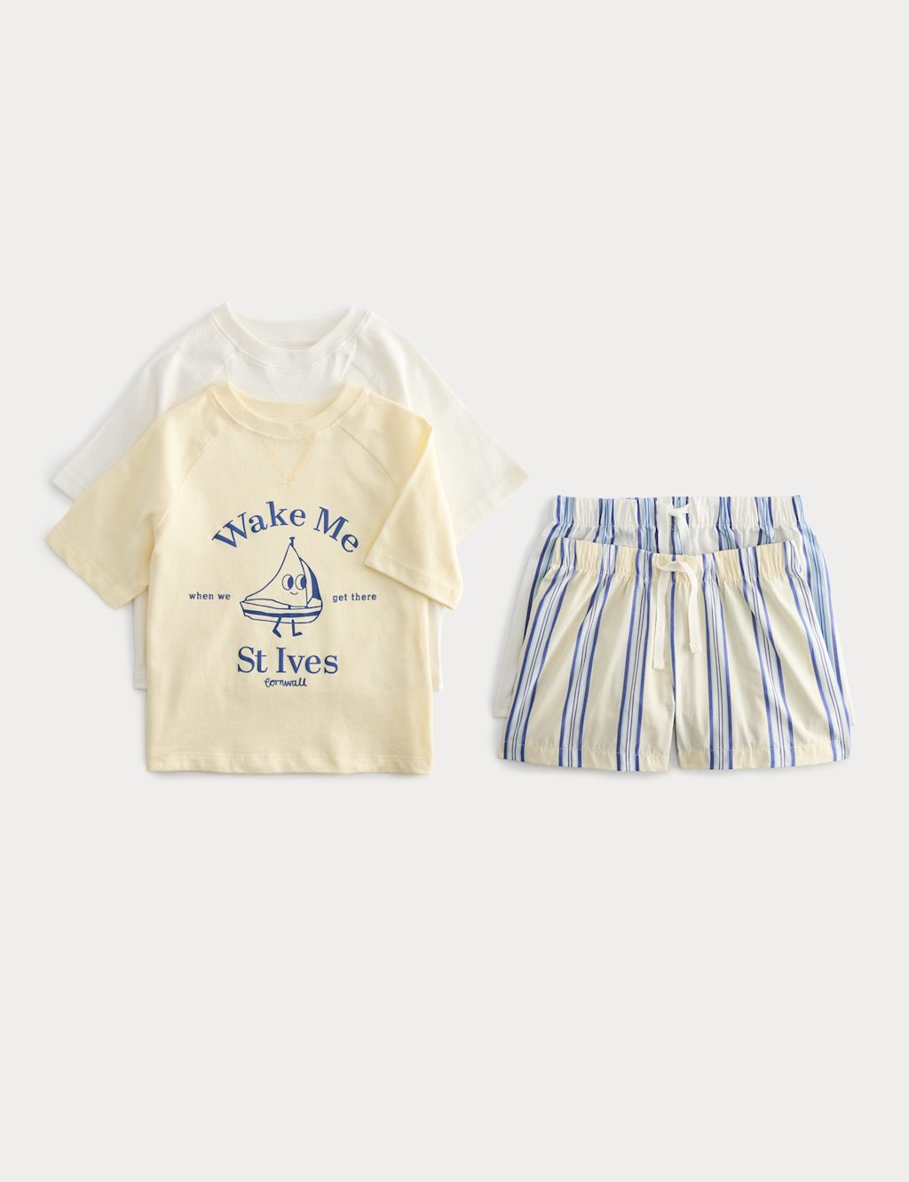 M&S 2 Pack Boat Graphic Short Pyjamas (1-8 Yrs) - 12-18 Months - Yellow Mix, Yellow Mix