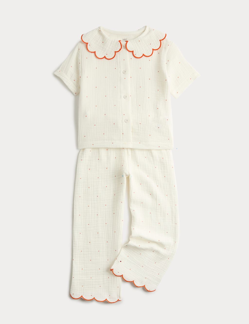 M&S Pure Cotton Spotty Pyjamas (9 Mths - 8 Yrs) - 9-12 Months - Ivory Mix, Ivory Mix