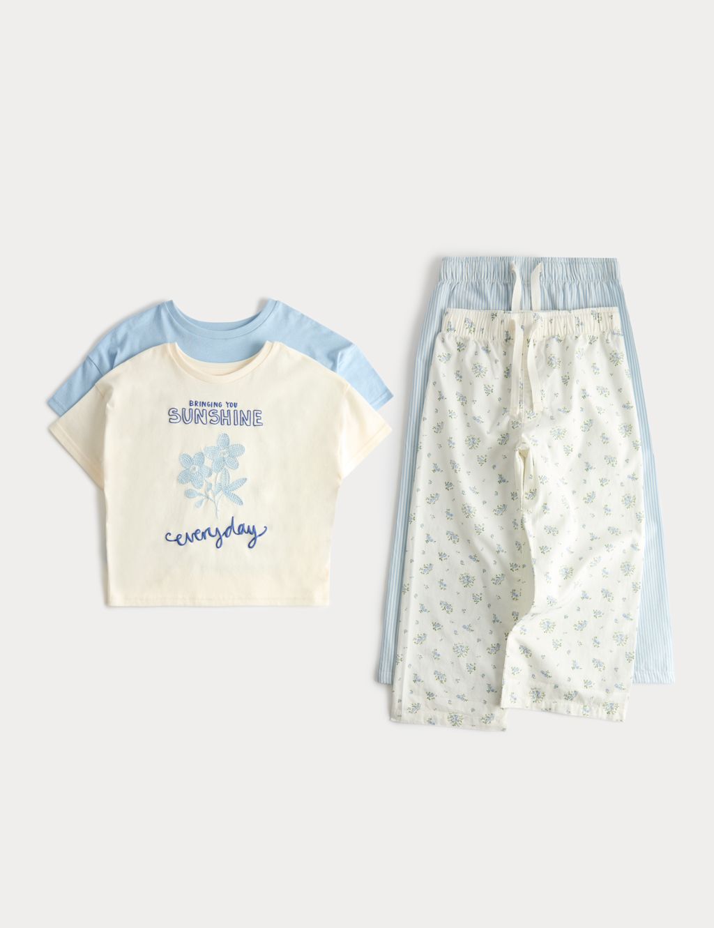 M&S 2 Pack Floral Graphic Pyjama Set (1-8 Yrs) - 12-18 Months - Blue Mix, Blue Mix