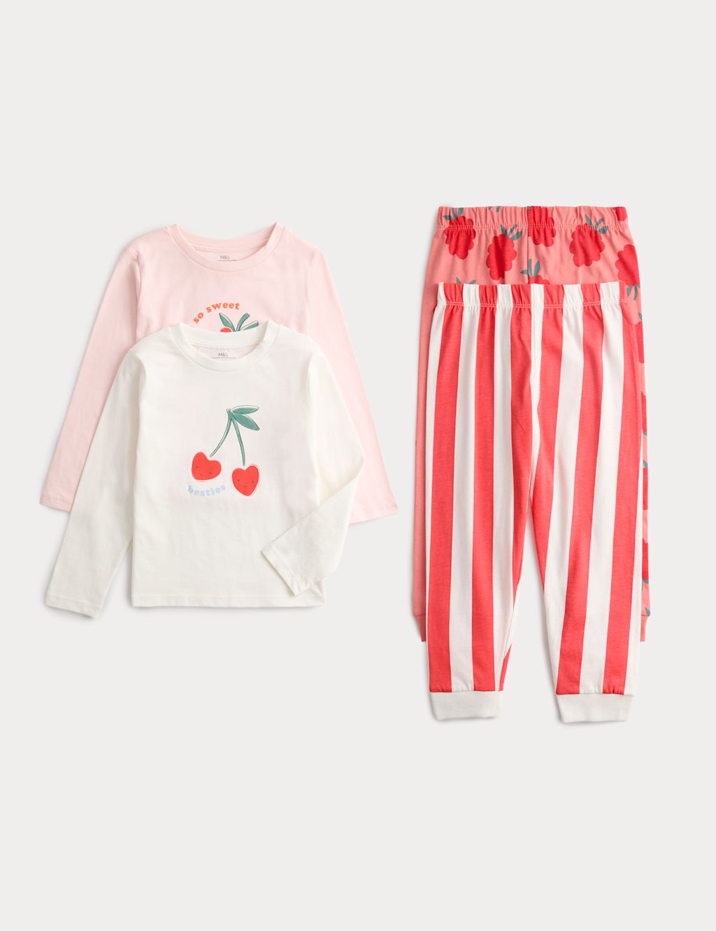 M&S 2 Pack Pure Cotton Fruit Graphic Pyjama Sets (1-8 Yrs) - 4-5 Years - Multi, Multi