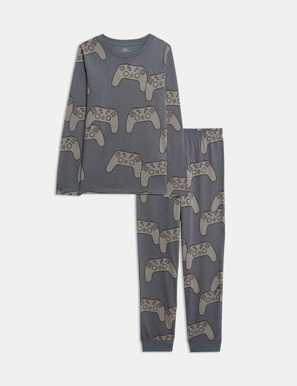 M&S Pure Cotton Gaming Print Pyjamas (3-16 Yrs) - 3-4 Y - Grey Mix, Grey Mix