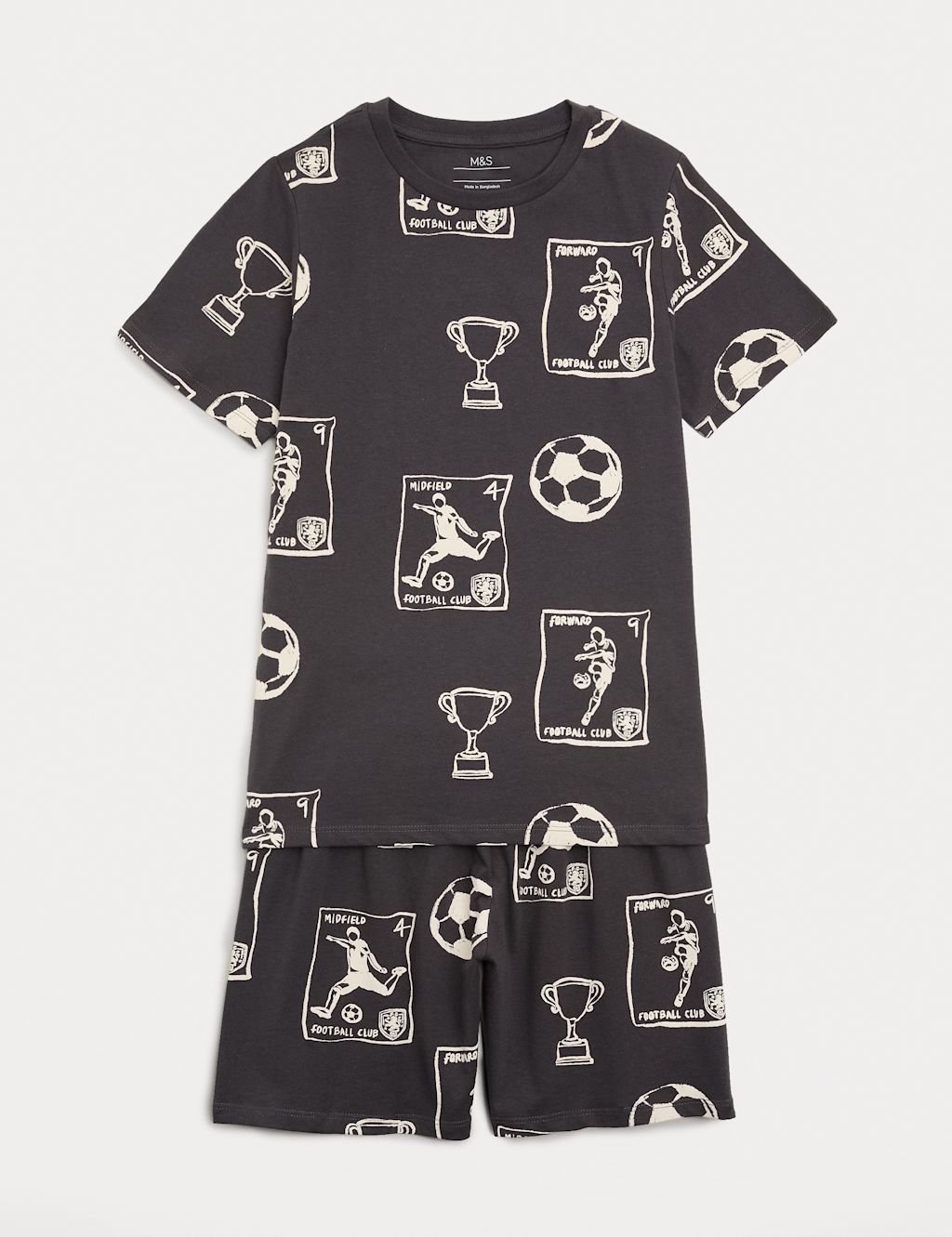 M&S Pure Cotton Football Print Short Pyjamas (1-16 Yrs) - 12-18 Months - Charcoal, Charcoal