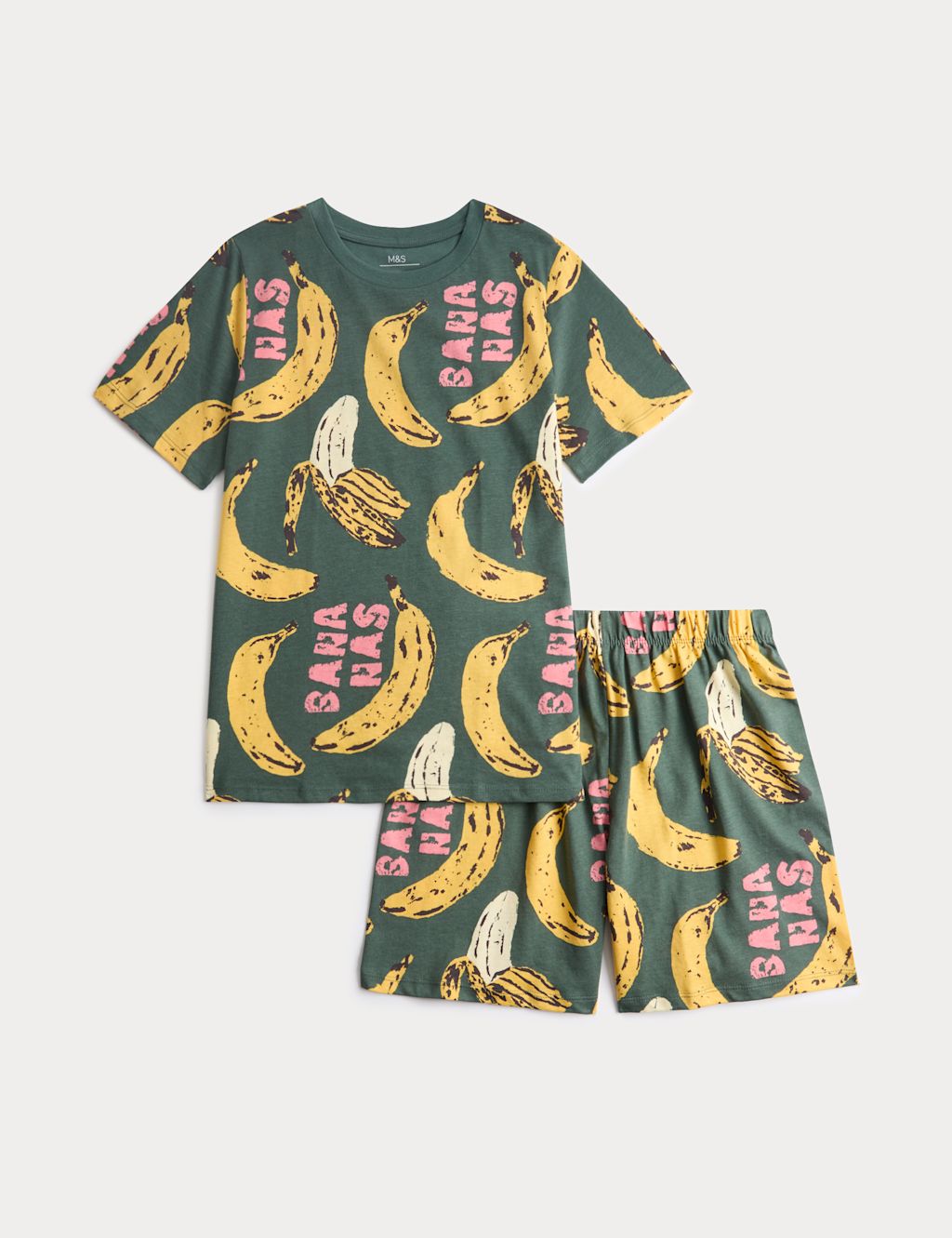 M&S Pure Cotton Fruit Short Pyjamas (1-16 Yrs) - 8-9 Years - Green Mix, Green Mix