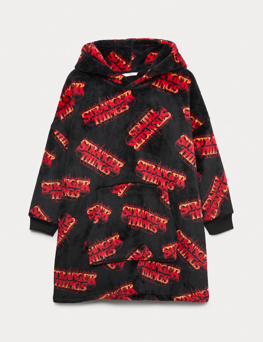 M&S Stranger Things™ Fleece Oversized Hoodie (5-16 Yrs) - 11-12 - Black Mix, Black Mix