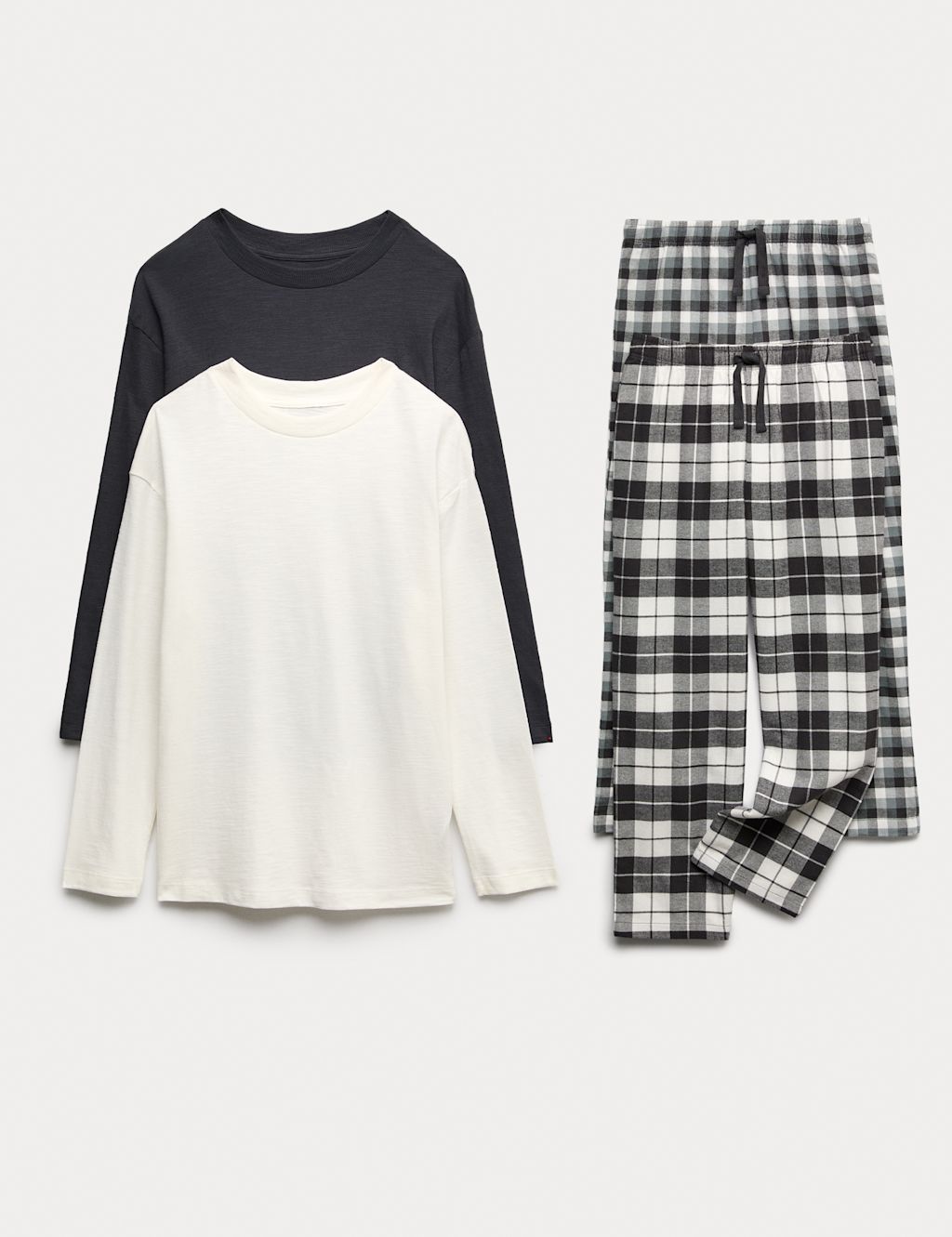 M&S 2 Pack Pure Cotton Checked Pyjama Sets (6-16 Yrs) - 10-11 - Black Mix, Black Mix