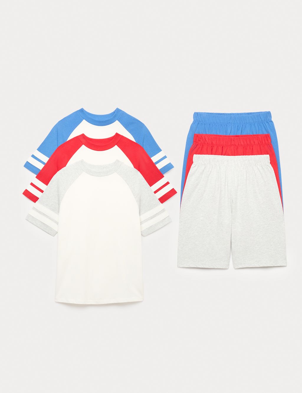 M&S 3pk Cotton Rich Raglan Striped Pyjama Sets (6-16 Yrs) - 10-11 - Multi, Multi