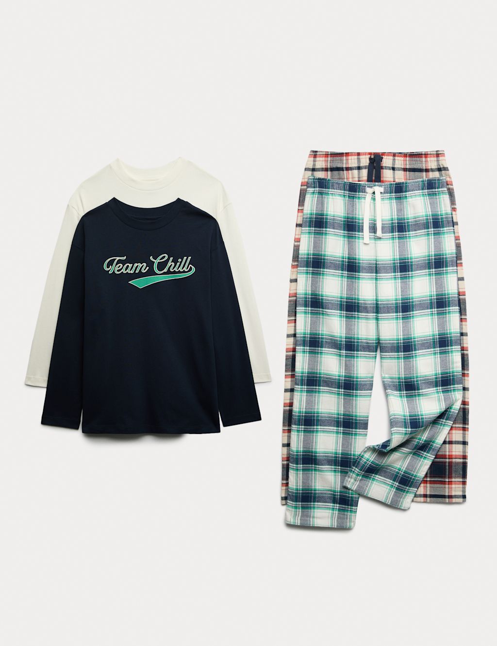 M&S 2 Pack Pure Cotton Graphic Checked Pyjama Sets (6-16 Yrs) - 13-14 - Red Mix, Red Mix