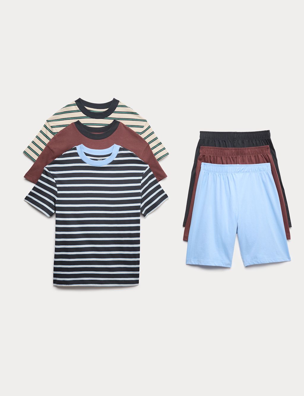 M&S 3pk Pure Cotton Striped Pyjama Sets (6-16 Yrs) - 12-13 - Multi, Multi