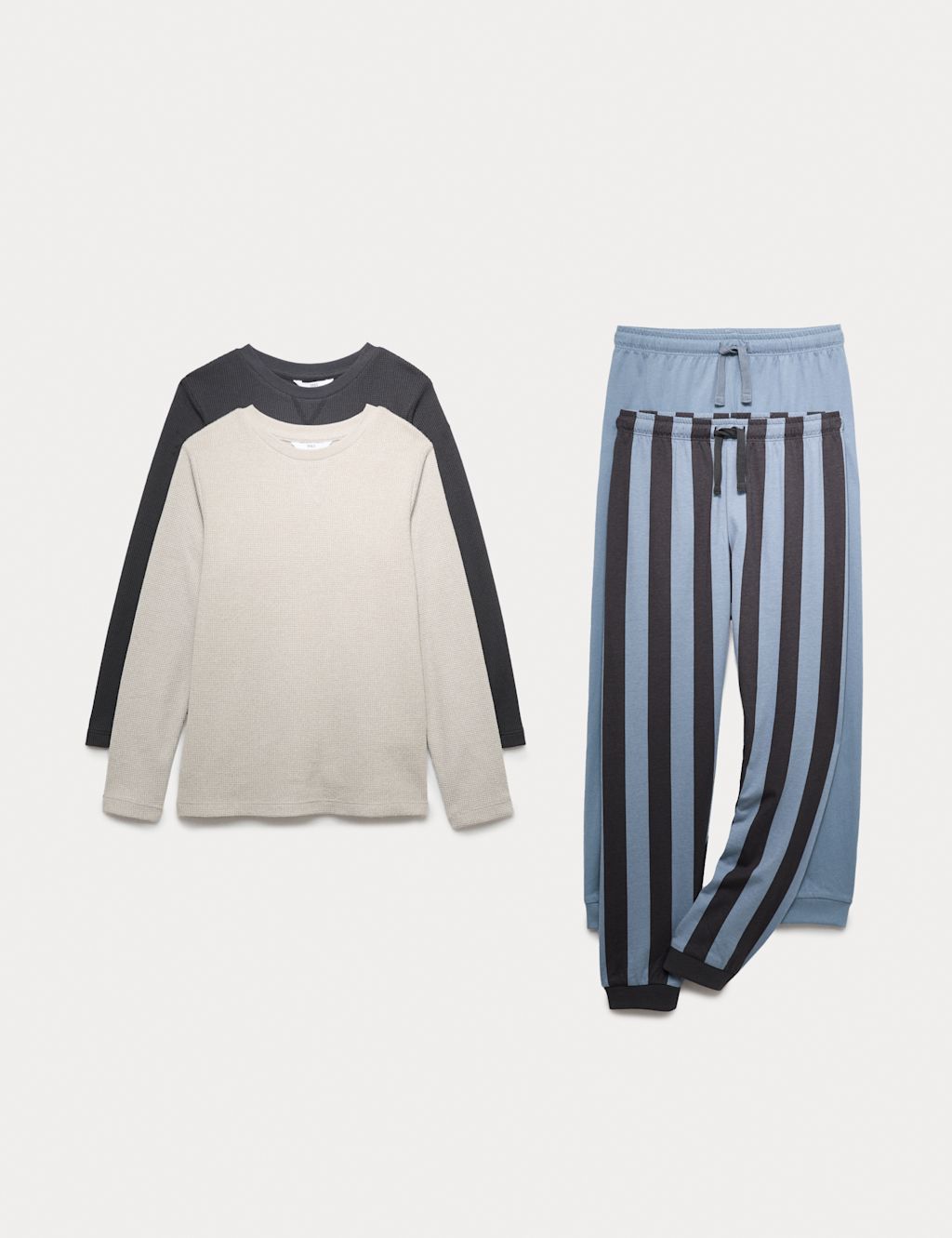 M&S 2 Pack Striped Pyjama Sets (3-16 Yrs) - 10-11 - Charcoal Mix, Charcoal Mix
