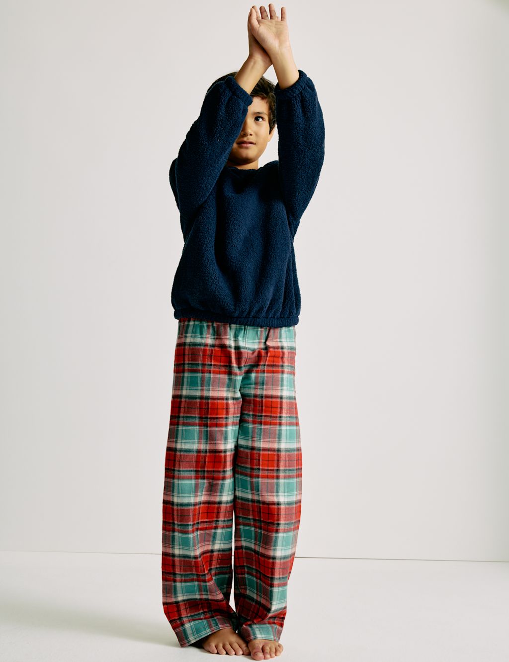 M&S Cotton Rich Borg Pyjamas (6-16 Yrs) - 11-12 - Navy Mix, Navy Mix