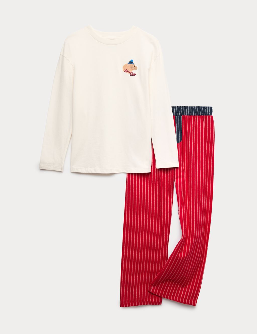 M&S Pure Cotton Bear Pyjamas (6-16 Yrs) - 10-11 - Red Mix, Red Mix