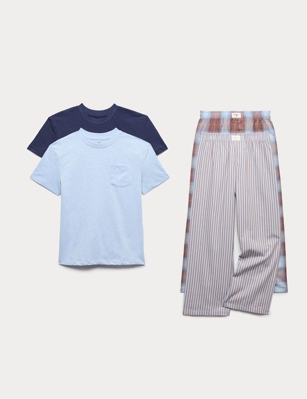 M&S 2 Pack Pure Cotton Striped Pyjama Sets (3-16 Yrs) - 5-6 Years - Blue Mix, Blue Mix