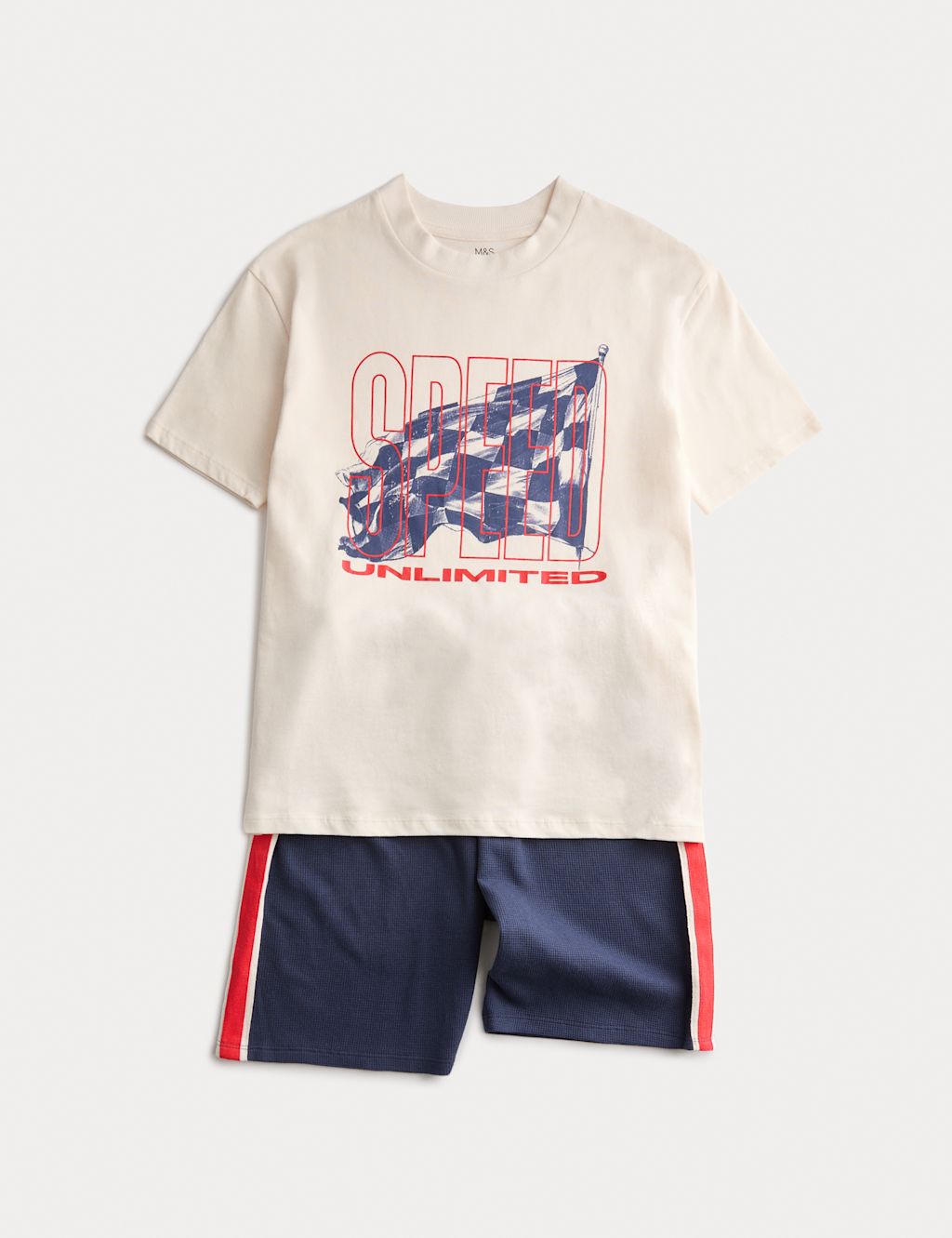 M&S Cotton Rich Racing Graphic Shortie Pyjamas (1-16 Yrs) - 15-16 Years - Navy Mix, Navy Mix