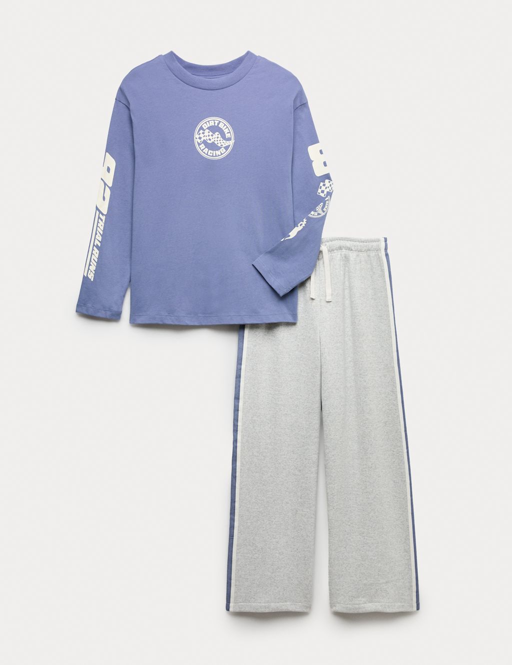 M&S Cotton Rich Dirt Bike Racing Graphic Pyjamas (6-16 Yrs) - 12-13 Years - Blue Mix, Blue Mix