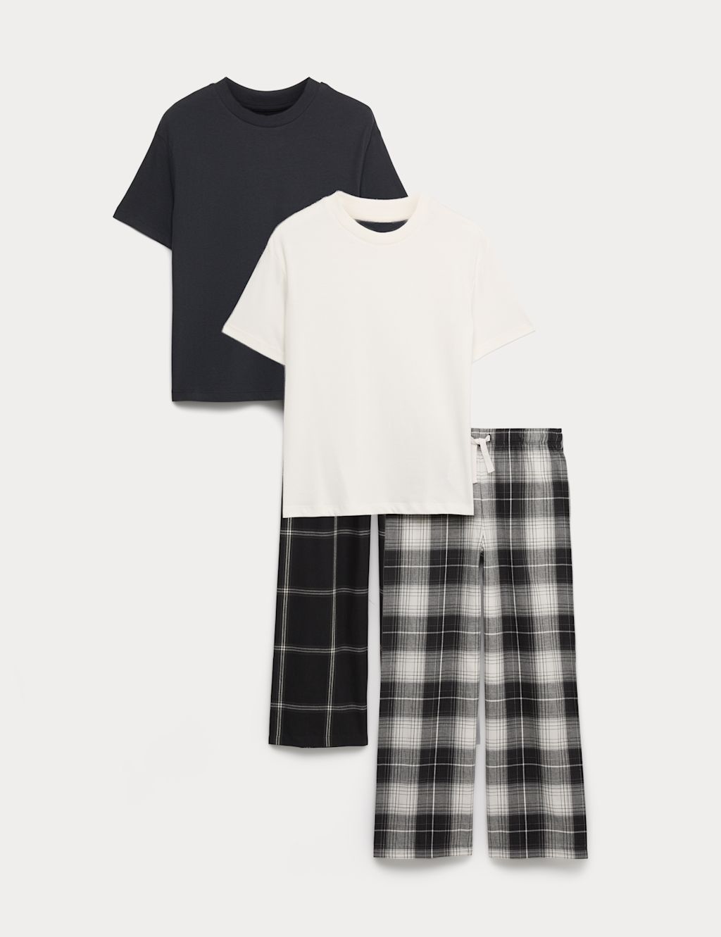 M&S 2 Pack Pure Cotton Checked Pyjama Sets (6-16 Yrs) - 6-7 Years - White Mix, White Mix