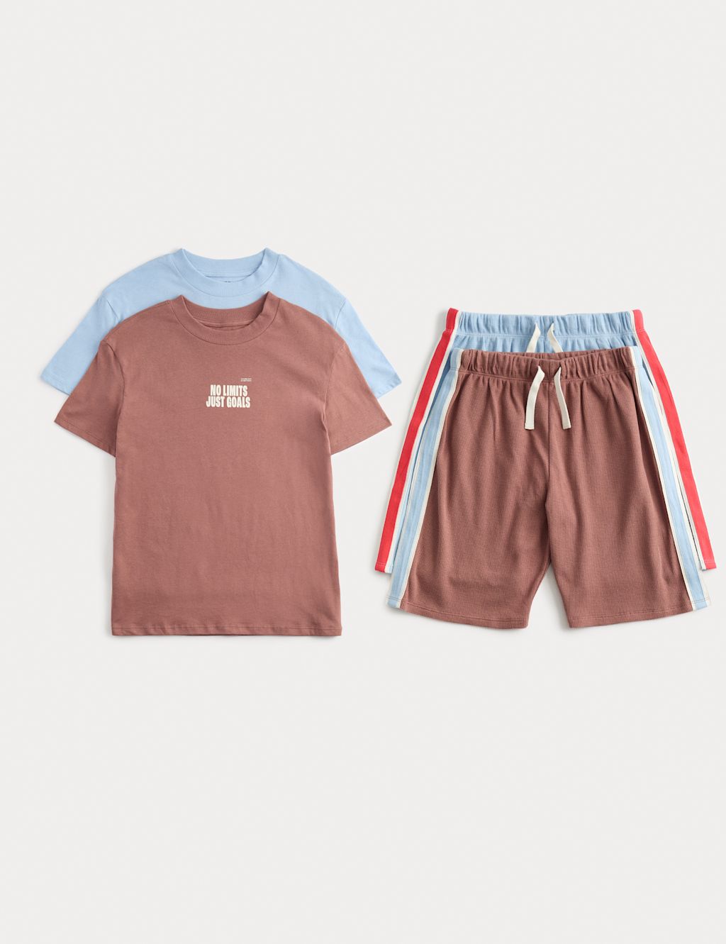 M&S 2 Pack Graphic Short Pyjama Sets (6-16 Yrs) - 10-11 Years - Mocha Mix, Mocha Mix