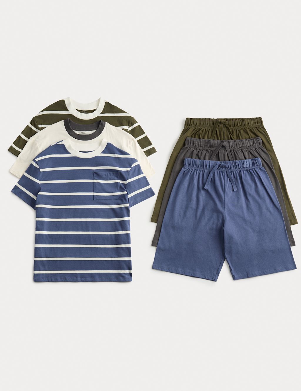 M&S 3 Pack Stripe Shorties Pyjama Sets (3-16 Yrs) - 3-4 Years - Multi, Multi