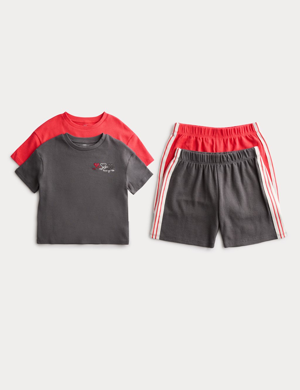 M&S 2 Pack Pure Cotton Heart Shortie Pyjama Sets (1-16 Yrs) - 12-18 Months - Multi, Multi