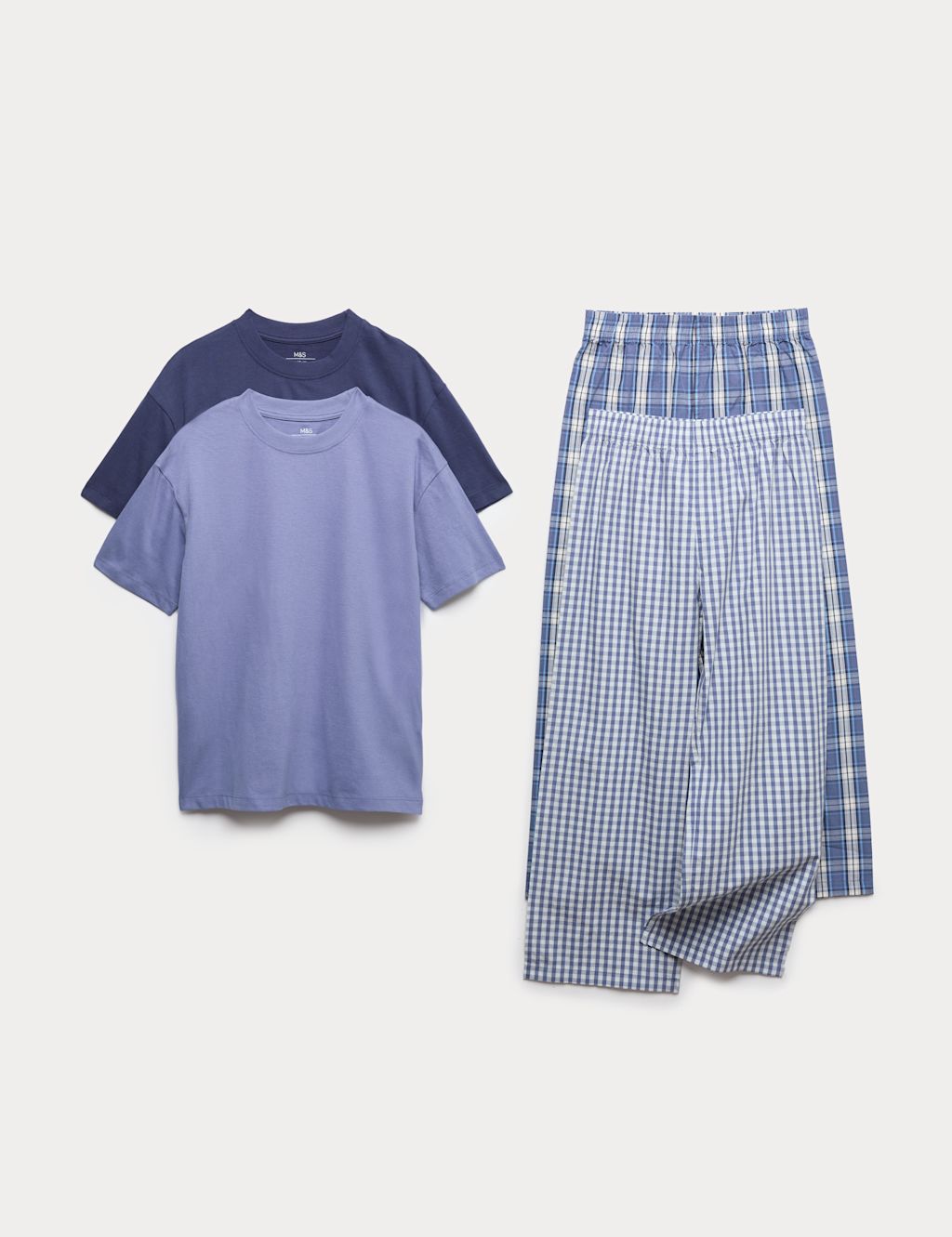 M&S 2 Pack Pure Cotton Checked Pyjama Sets (6-16 Yrs) - 12-13 Years - Blue, Blue