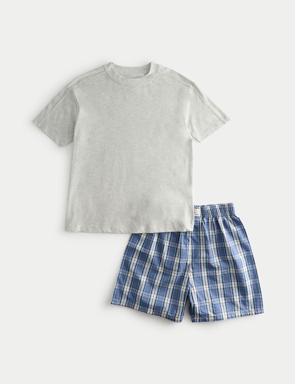 M&S Pure Cotton Checked Short Pyjamas (6-16 Yrs) - 10-11 Years - Blue, Blue