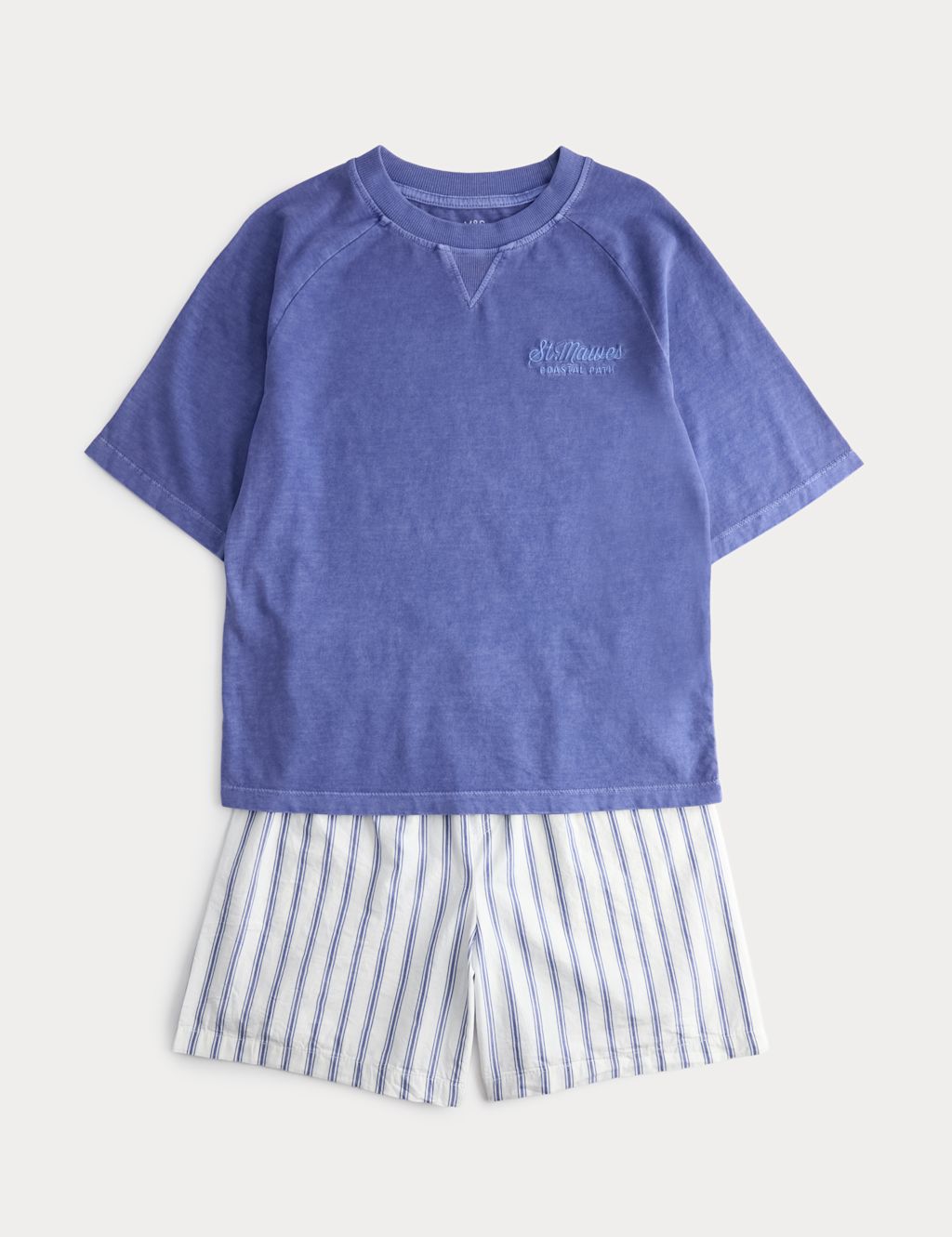 M&S Graphic Striped Short Pyjamas (6-16 Yrs) - 10-11 Years - Blue, Blue