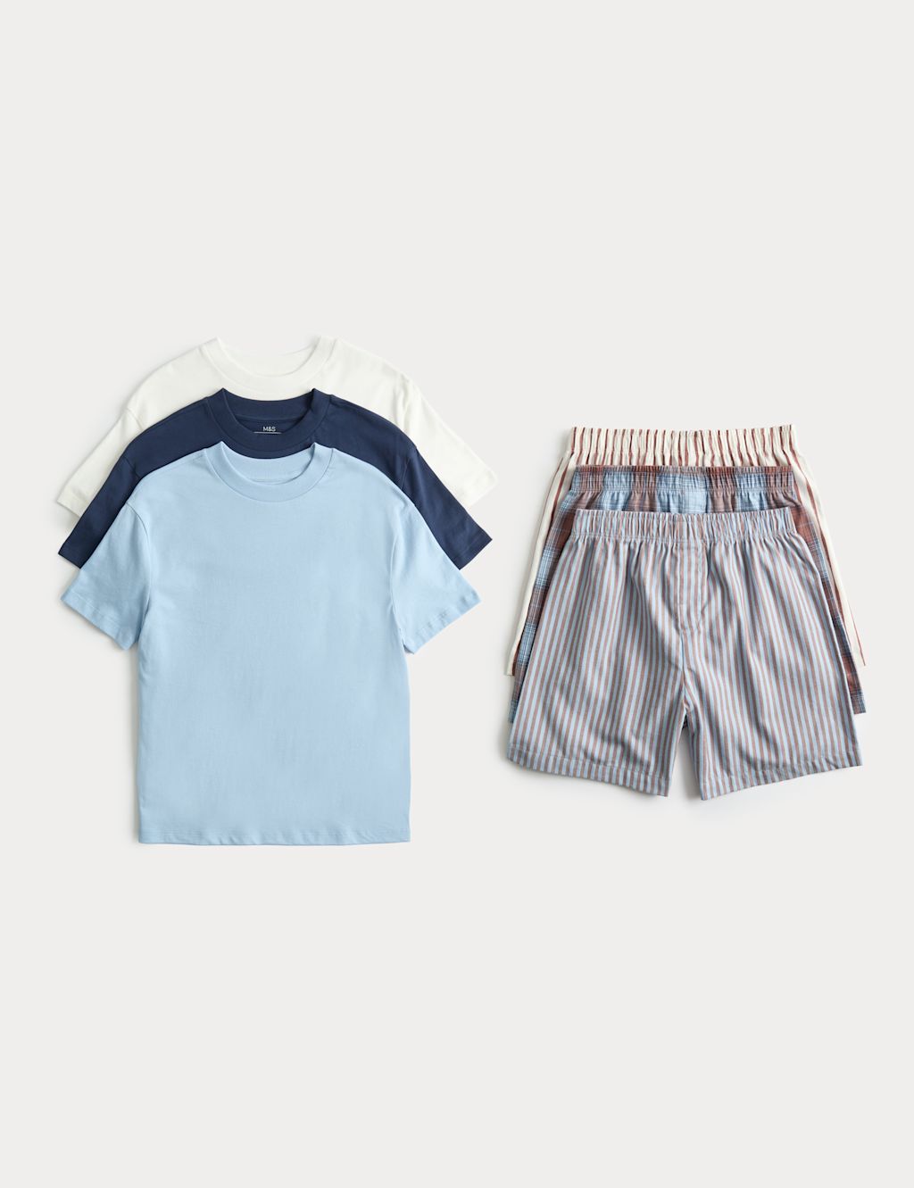 M&S 3 Pack Cotton Rich Short Pyjama Set (6-16 Yrs) - 10-11 Years - Blue, Blue