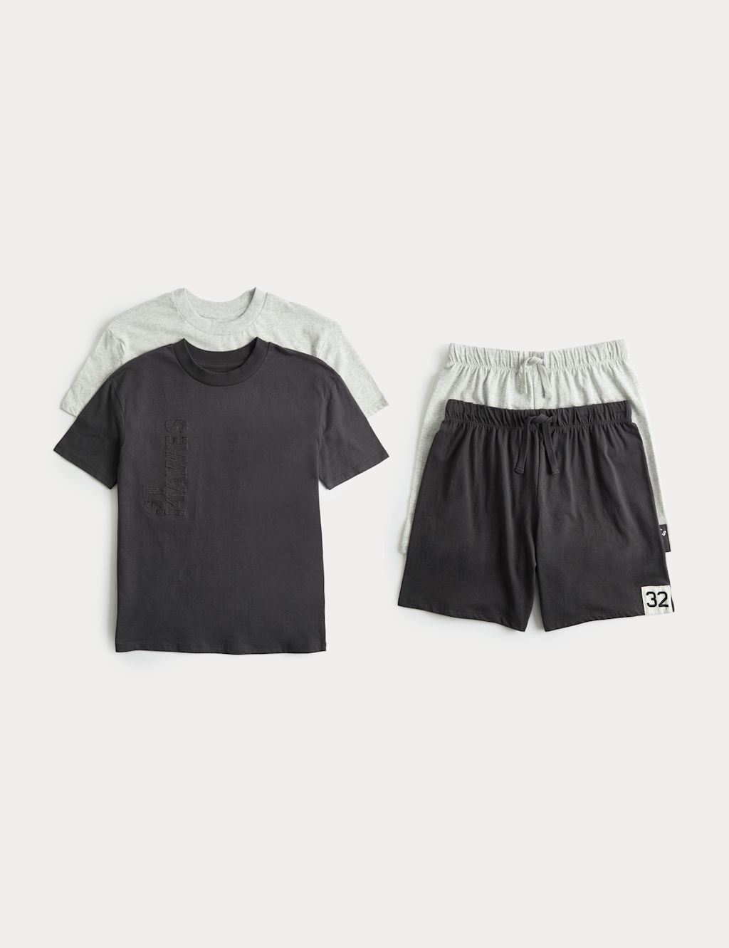 M&S 2 Pack Pure Cotton Pyjama Sets (6-16 Yrs) - 10-11 Years - Charcoal Mix, Charcoal Mix
