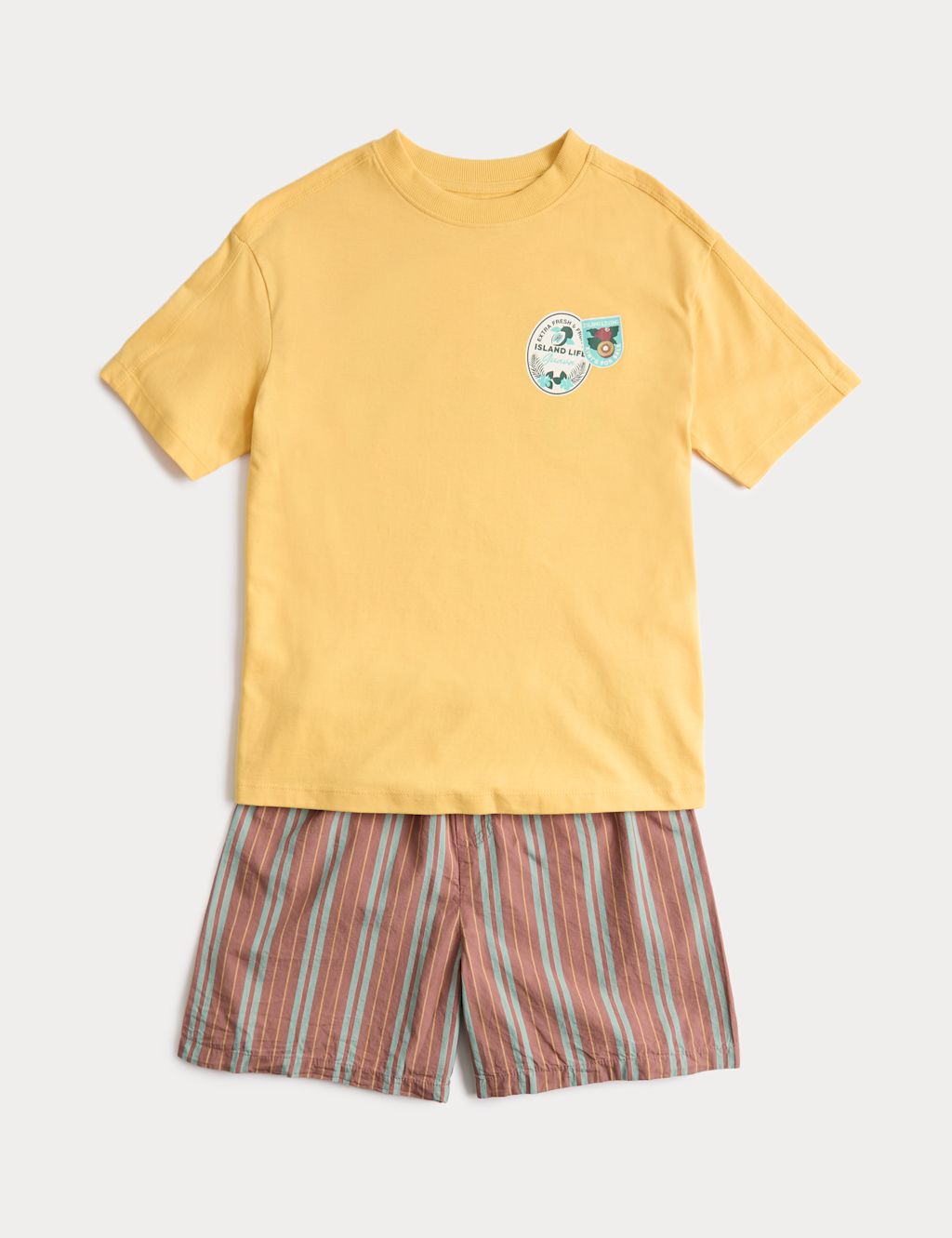 M&S Graphic Striped Short Pyjamas (6-16 Yrs) - 10-11 Years - Yellow Mix, Yellow Mix