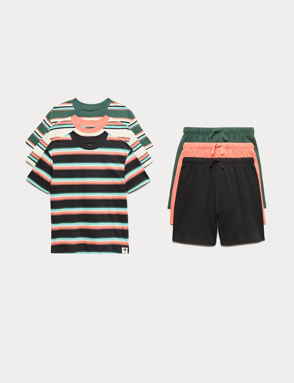 M&S 3 Pack Pure Cotton Pyjama Sets (6-16 Yrs) - 10-11 Years - Green, Green