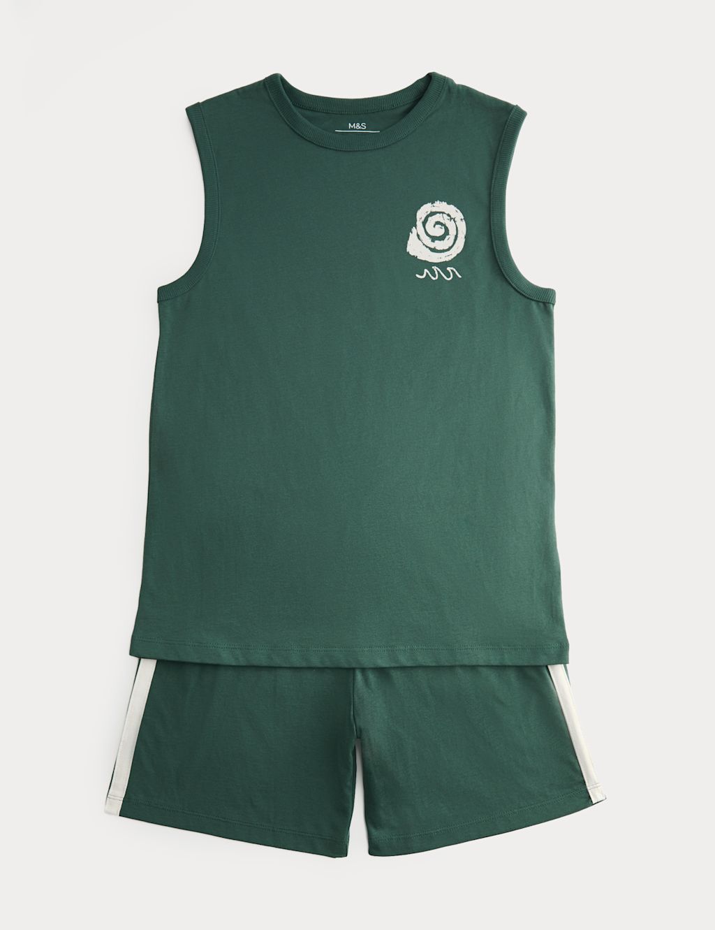 M&S Cotton Rich Green Vest Pyjama Set (6-16 Yrs) - 7-8 Years - Dark Green, Dark Green