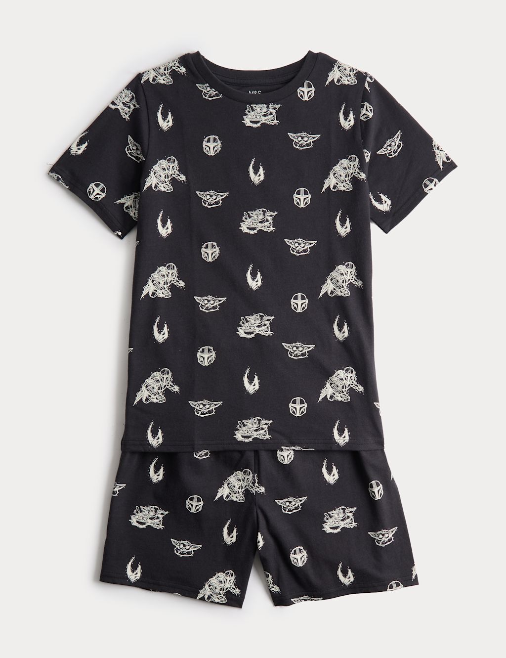 M&S Pure Cotton Disney Mandalorian&trade; Short Pyjamas (6-16 Yrs) - 10-11 Years - Charcoal, Charcoal