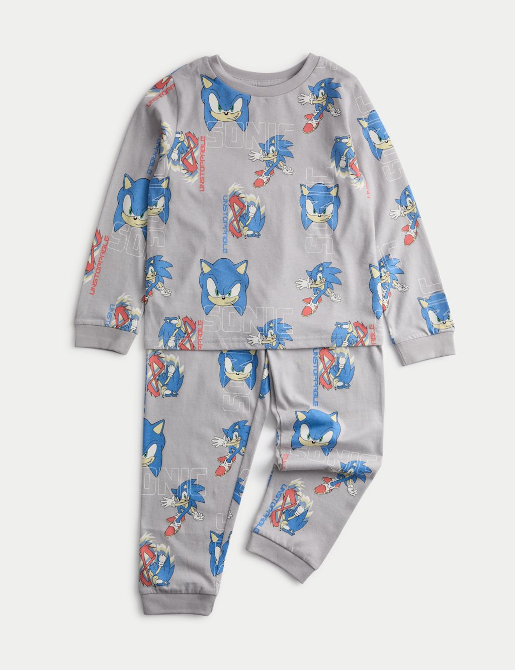M&S Pure Cotton Sonic™ Pyjamas (3-14 Yrs) - 10-11 - Grey Mix, Grey Mix