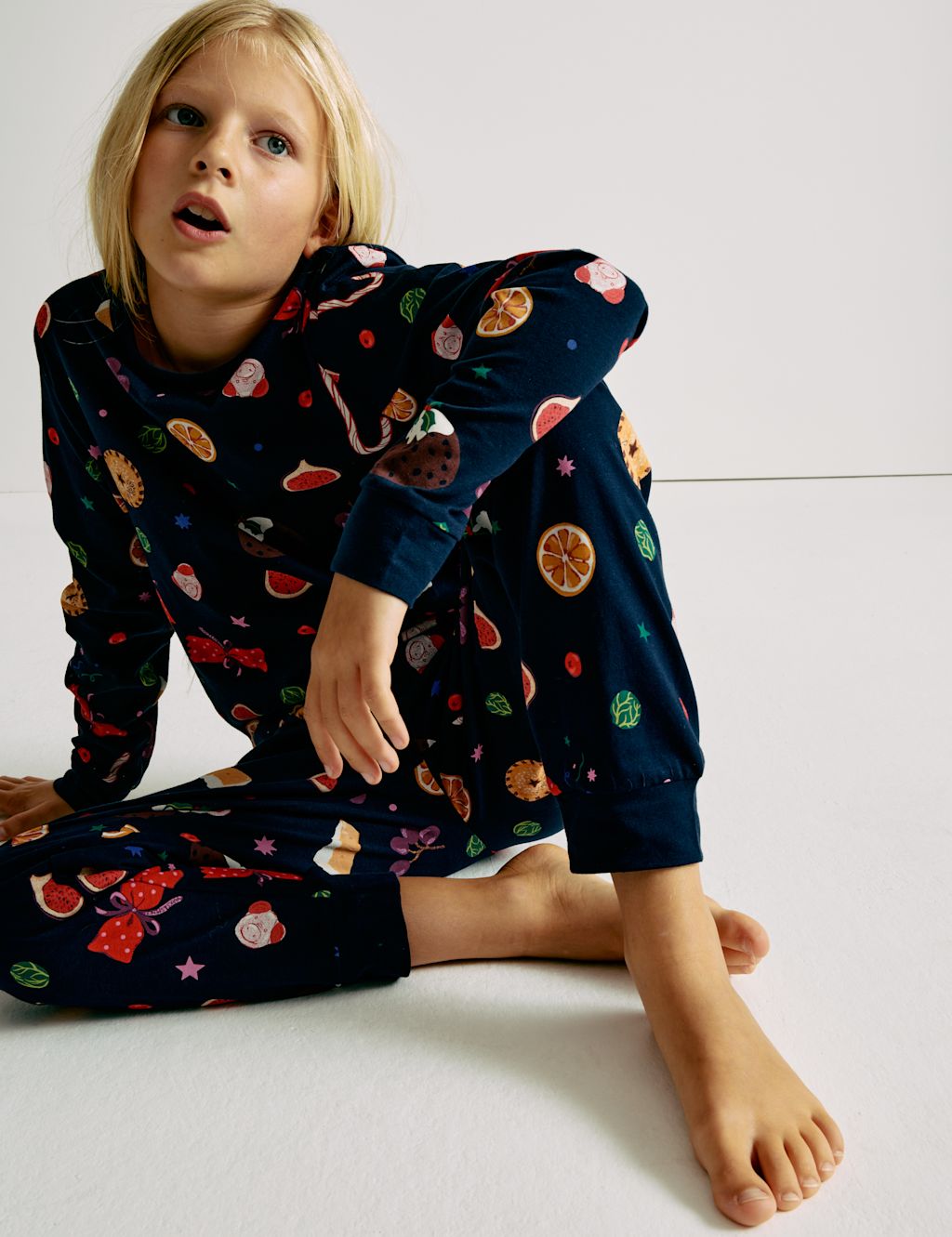 M&S Pure Cotton Family Christmas Food Pyjamas (2-16 Yrs) - 1-2Y - Navy Mix, Navy Mix