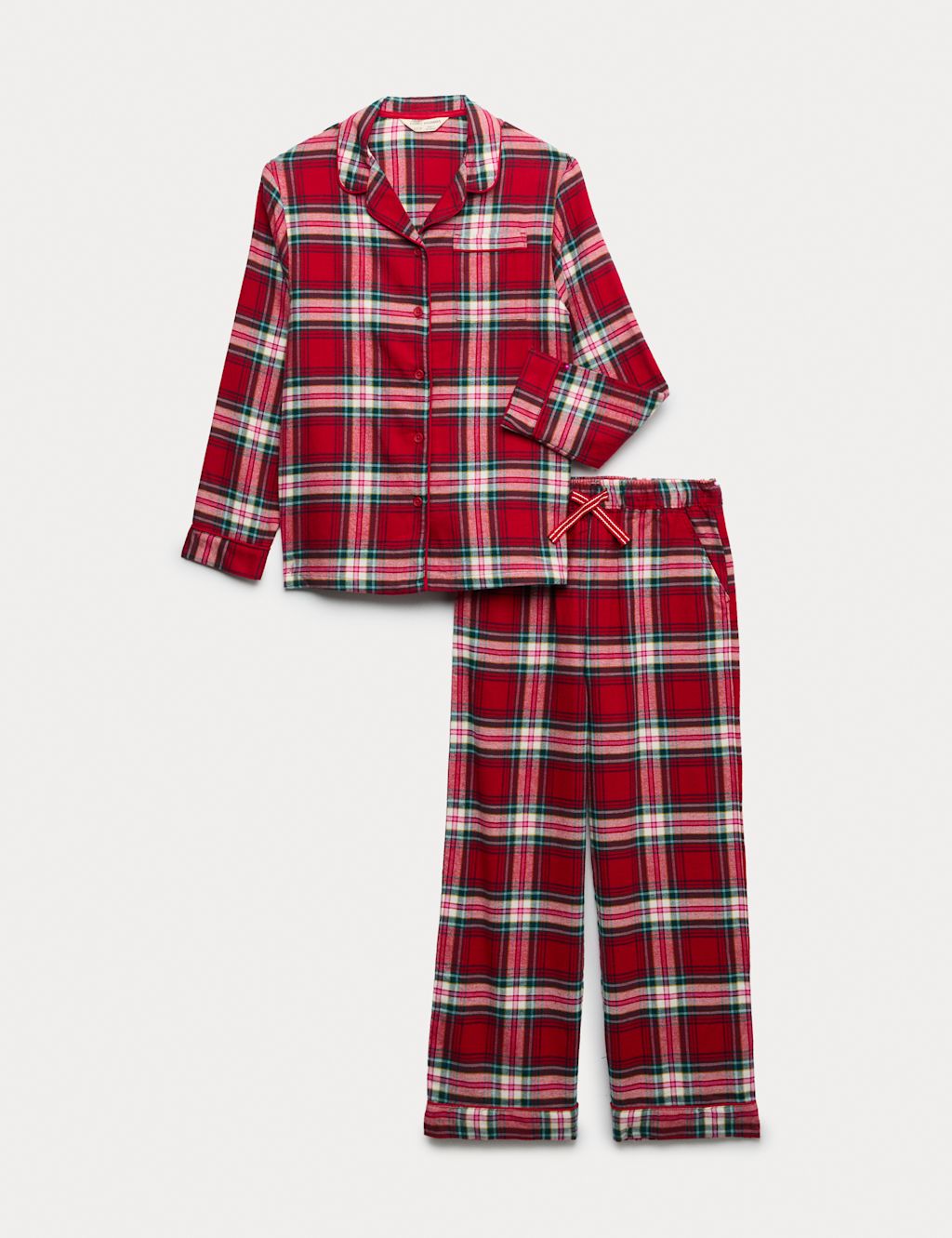 M&S Pure Cotton Family Christmas Checked Pyjamas (1-16 Yrs) - 15-16 - Red Mix, Red Mix