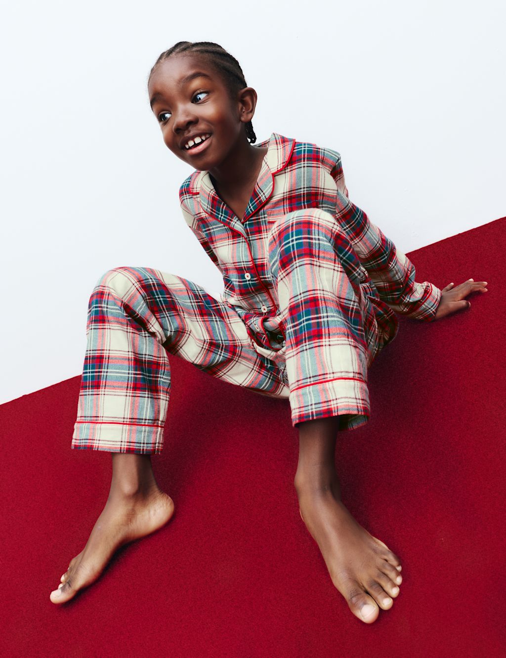 M&S Pure Cotton Family Christmas Checked Pyjamas (1-16 Yrs) - 13-14 - Ivory Mix, Ivory Mix