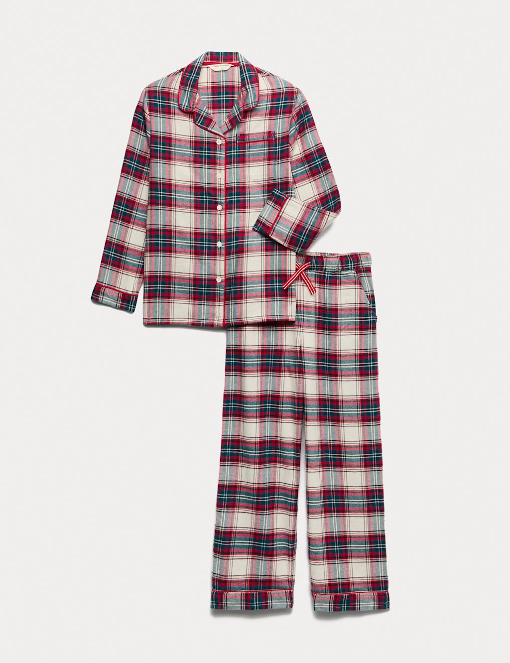 M&S Pure Cotton Family Christmas Checked Pyjamas (1-16 Yrs) - 13-14 - Ivory Mix, Ivory Mix